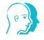 A stylized blue silhouette of a human head in profile, with a lighter blue shadow or duplicate head shape behind it, creating a layered effect.