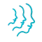 Three overlapping blue outlines of human faces in profile, facing right, on a transparent background.