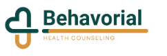 Logo for Behaviorial Health Counseling featuring a stylized heart design on the left and Behaviorial in bold dark text, with Health Counseling in smaller gold letters below a gold line.